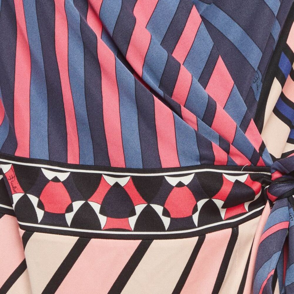 Emilio Pucci Pink Stripe Print Jersey Midi Wrap Dress L - Picture 4 of 7